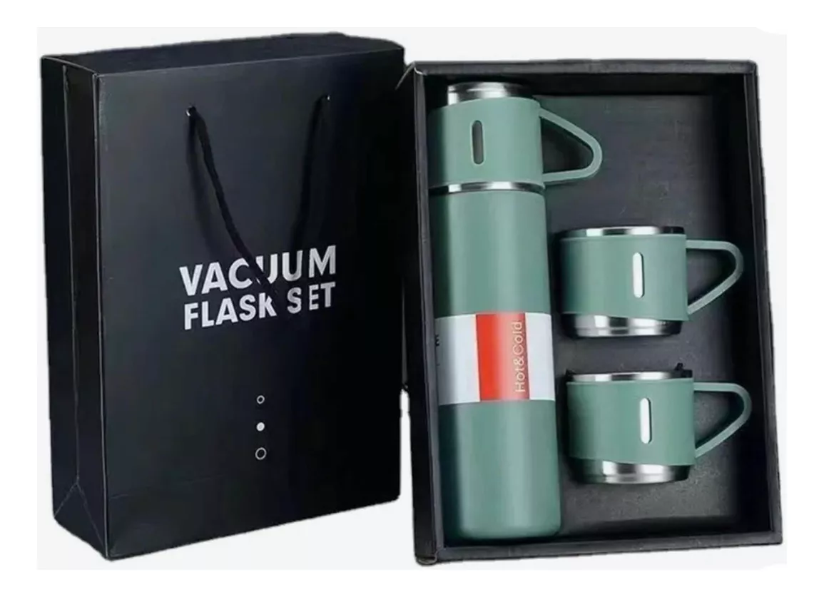 Llévalo Donde Quieras: Termo Vacuum con 3 Tazas, Ideal para Paseos y Oficina"